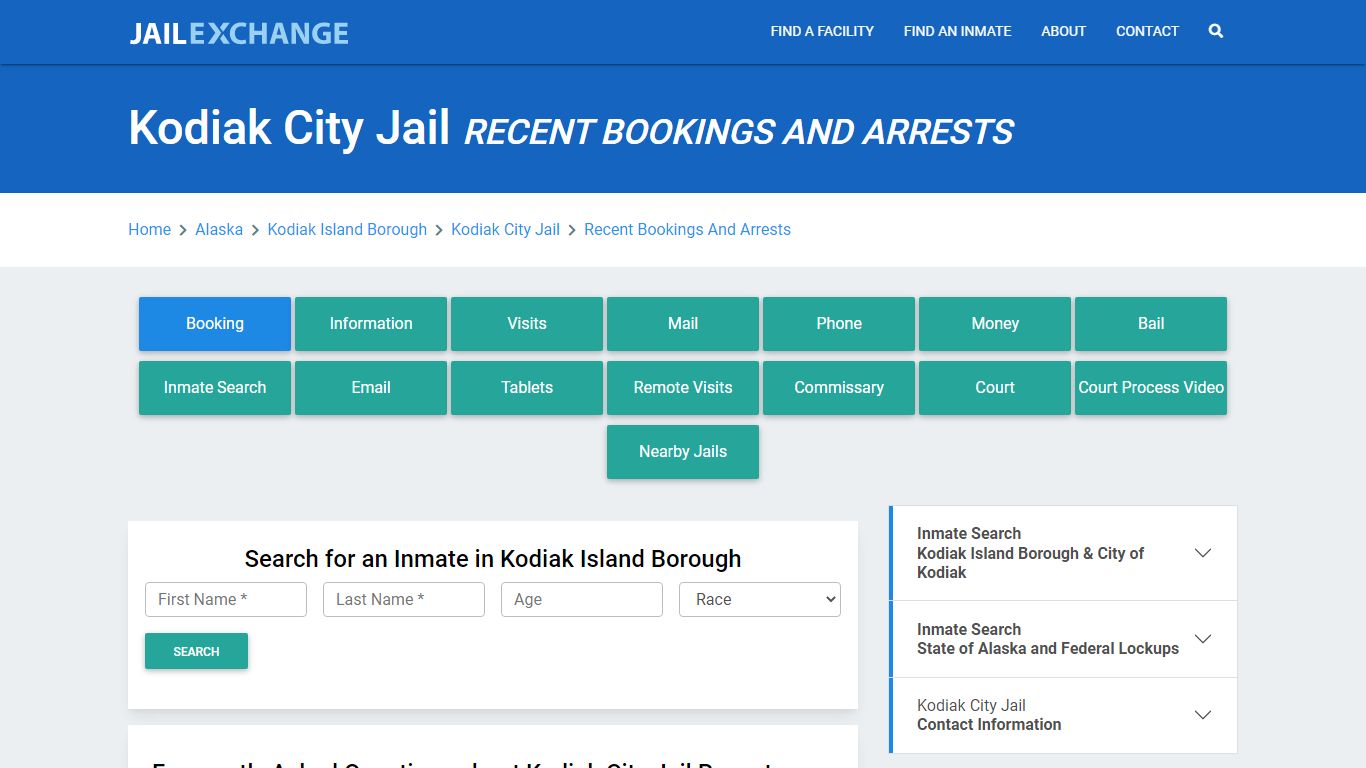 Kodiak City Jail Recent Bookings And Arrests - Jail Exchange